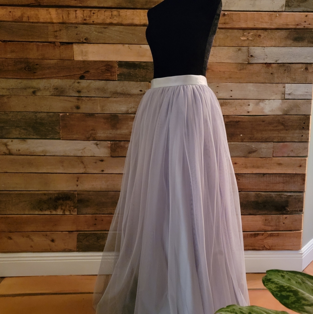 Bliss Tulle Gray Maxi Skirt- Small